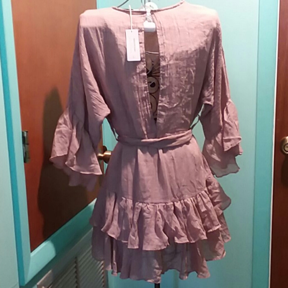 Linen Ruffle Tunic Mini Dress - Picture 2 of 8